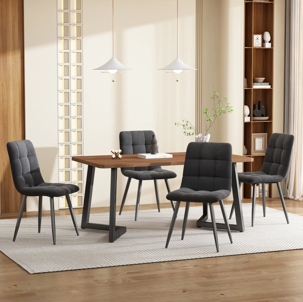 Set tavolo e 4 sedie 117x68x75 cm MDF noce e grigio scuro