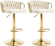 Set di 2 Sgabelli da Cucina Altezza Regolabile, Sgabelli da Bar in Velluto, Girevoli a 360°, con Base in Metallo e Poggiapiedi, Crema