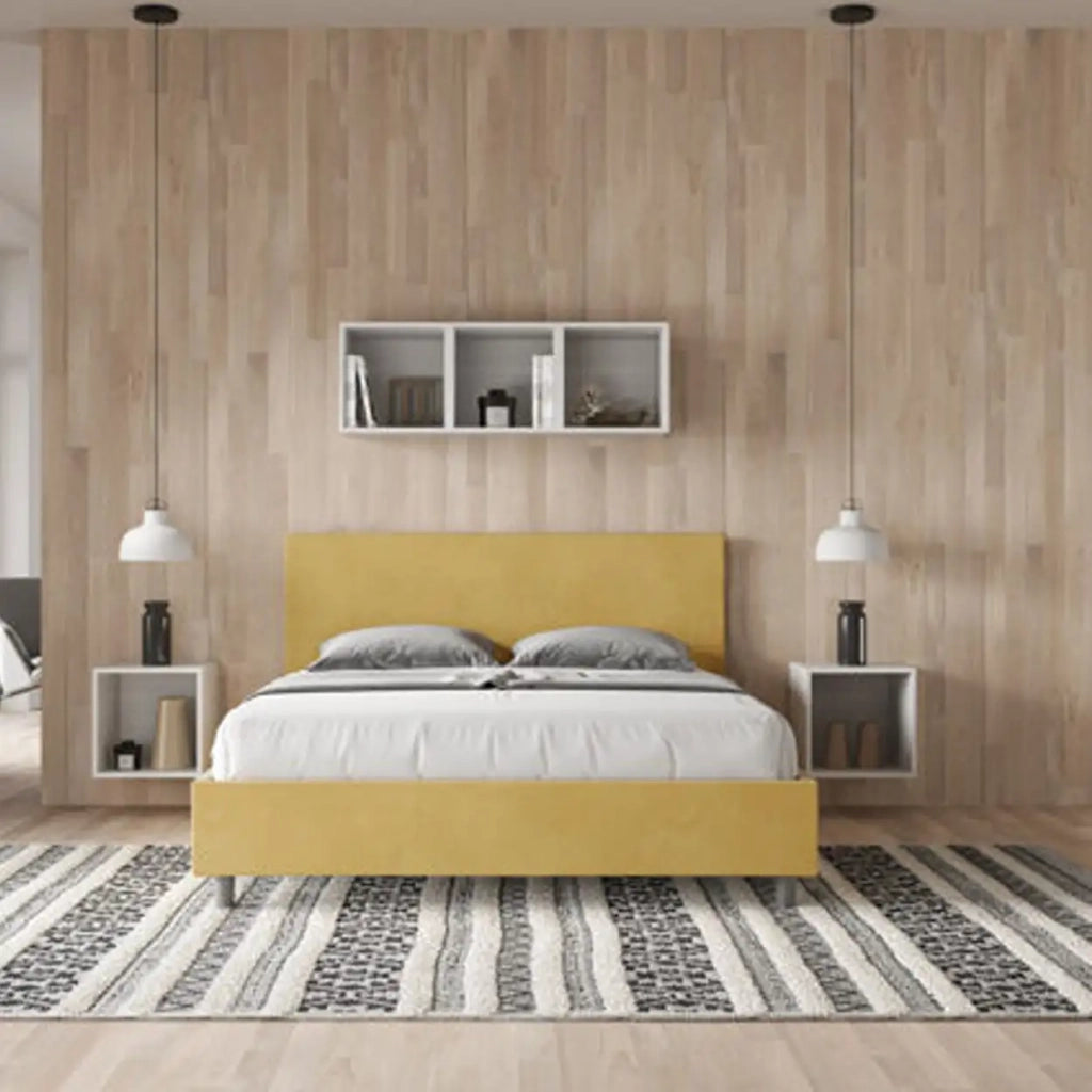 Letto matrimoniale senza rete imbottito 160x190 microfibra ocra Adele