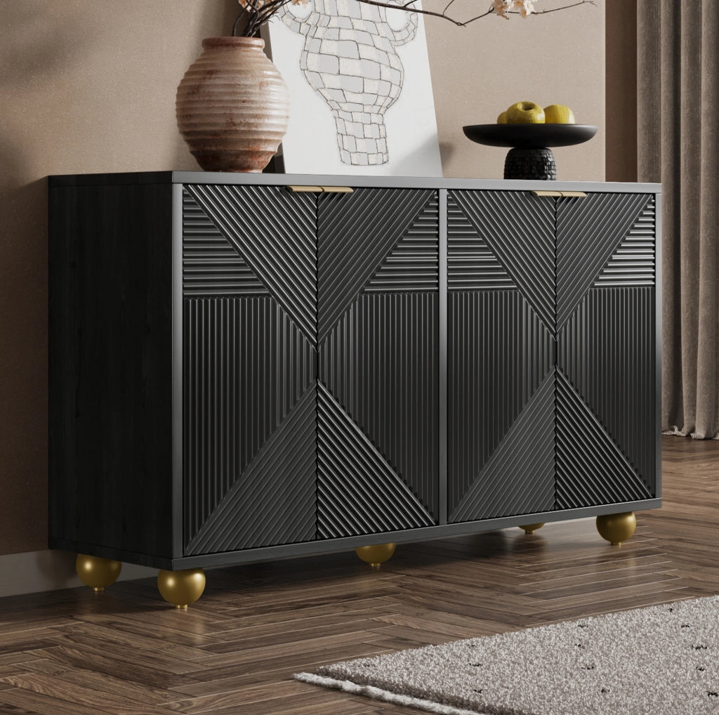 Credenza a 4 ante con ripiani interni regolabili; MDF; nera; 120x35x71;5 cm