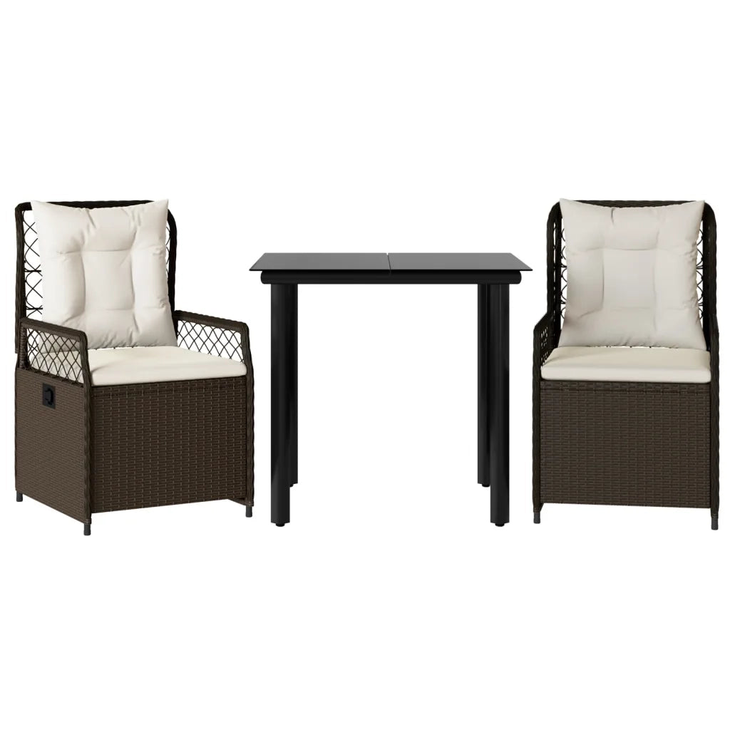 Set da Pranzo da Giardino 3pz con Cuscini in Polyrattan Marronecod mxl 117163