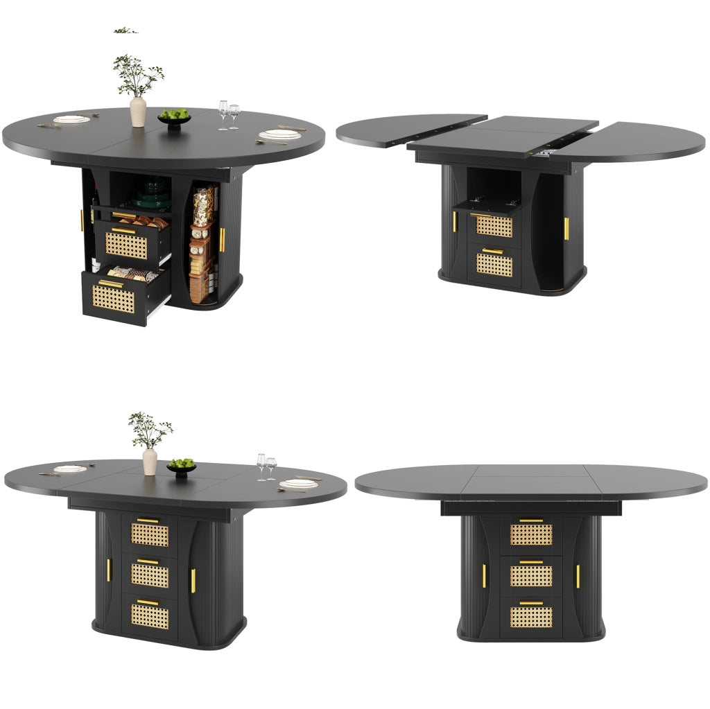 Tavolo da pranzo allungabile 118/158x118 cm con cassetti in MDF nero