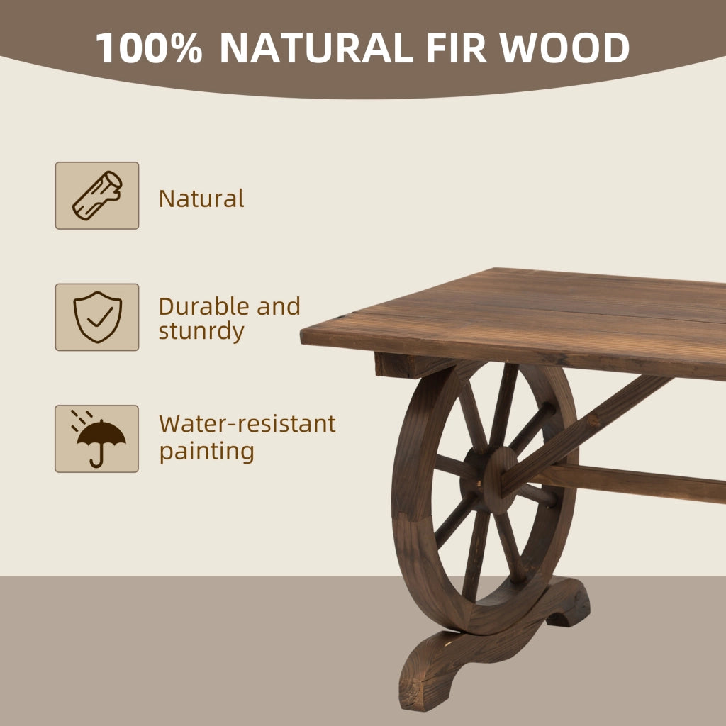 Tavolo Da Giardino Rustico In Legno Massello 110 X 60 X 65 Cm Naturale Per Esterni Con Ruote Decorative