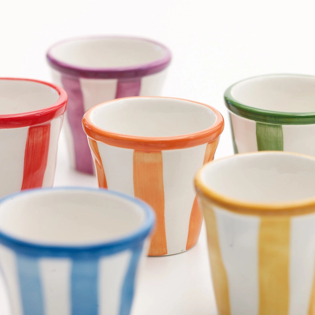 Zafferano Set 6 Bicchierini Collezione Lido Righe in ceramica artigianale made in Italy colori assortiti per caffè e dessert eleganti e vivaci