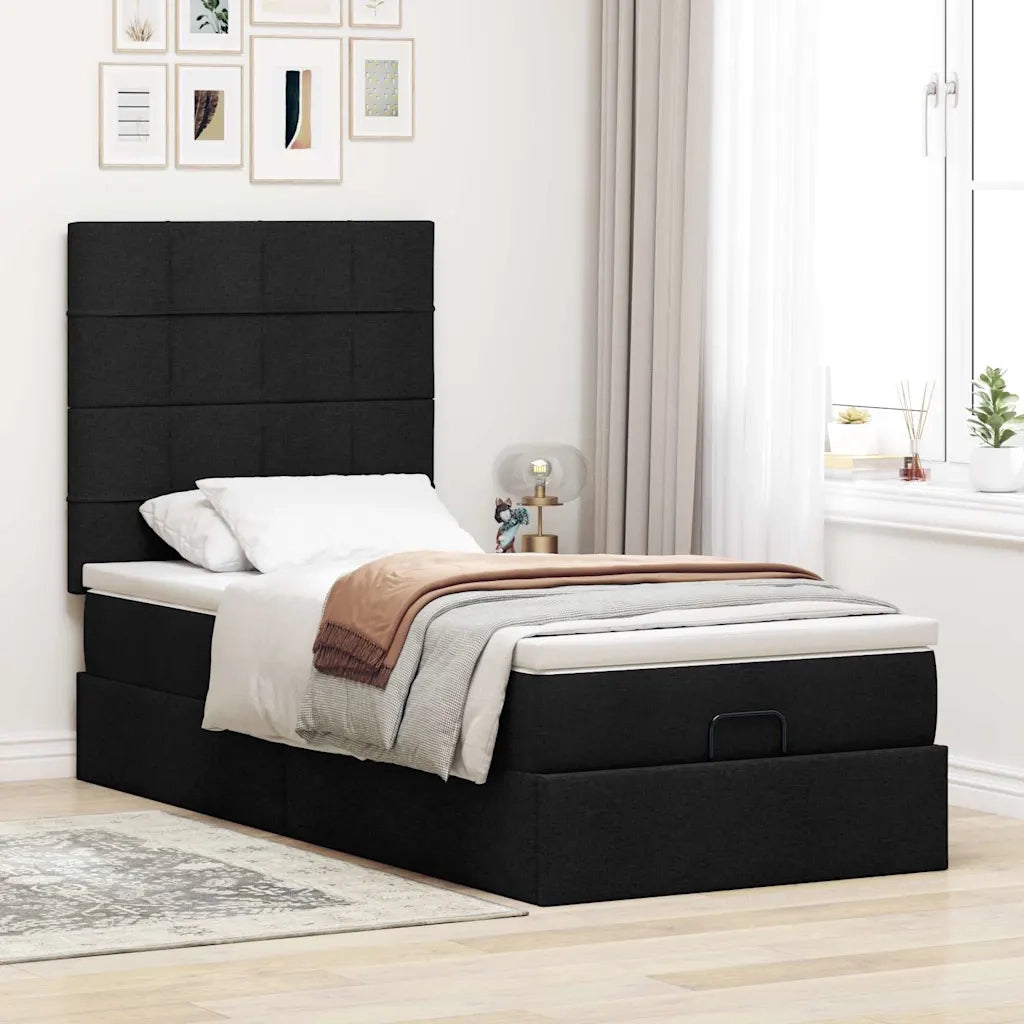 vidaXL Struttura Letto Pouf con Materasso Nero 90x190 cm in Tessuto