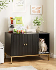 Cassa per gatti con doppie porte - Casa per gatti con piastra di arrampicata - Tavolo supplementare - 80 x 50 x 55 cm - Design moderno con decorazioni dorate