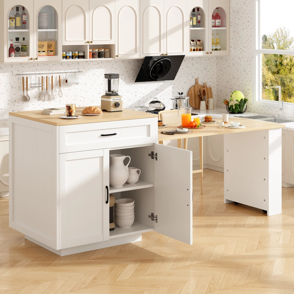 Tavolo estensibile con 1 cassetto; 2 vani chiusi; 2 nicchie aperte e ruote; per cucina e soggiorno; 133 × 70 × 93;5 cm