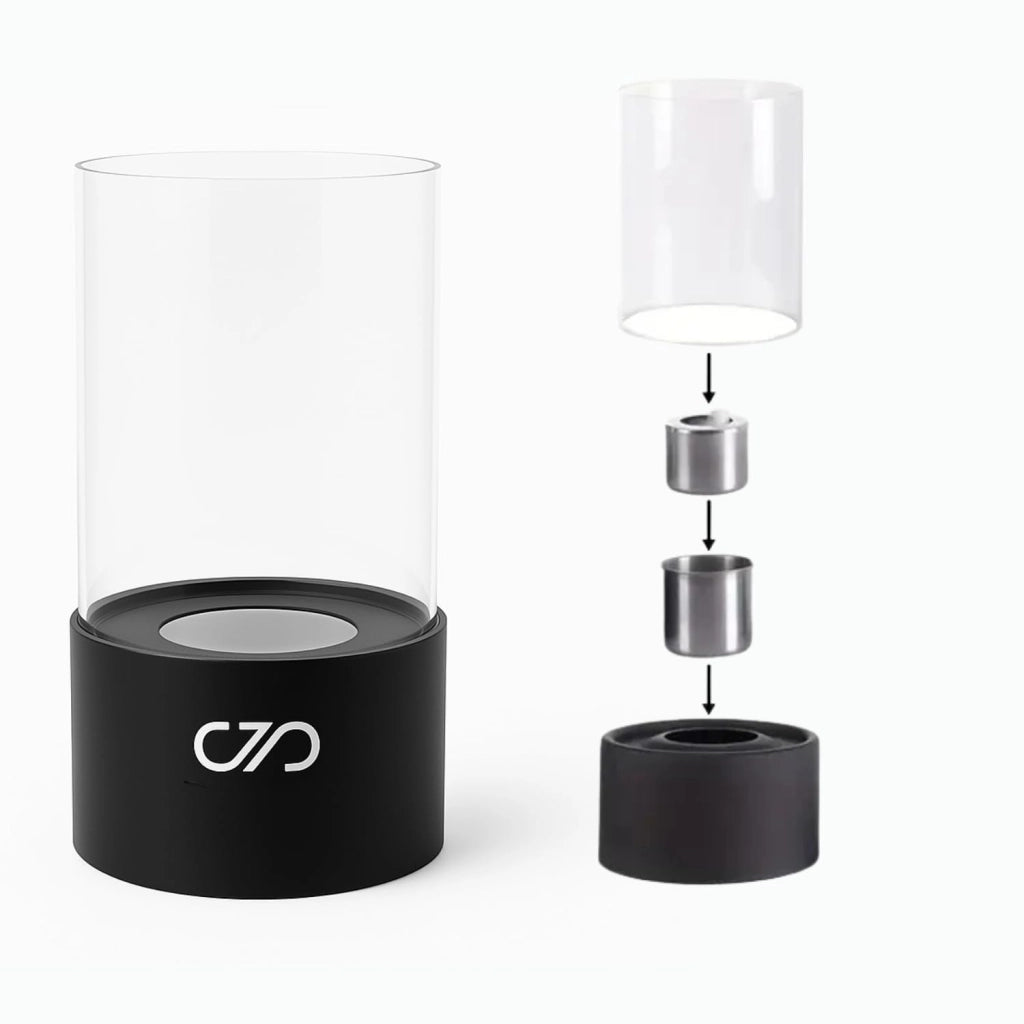 Camino Bioetanolo da Tavolo cilindrico 12,5x12,5x26 cm – Bruciatore Bioetanolo portatile in vetro e acciaio inox per interno ed esterno