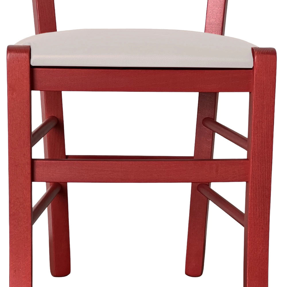 Sedie da sala da pranzo in legno Venezia rosse con seduta in similpelle beige
