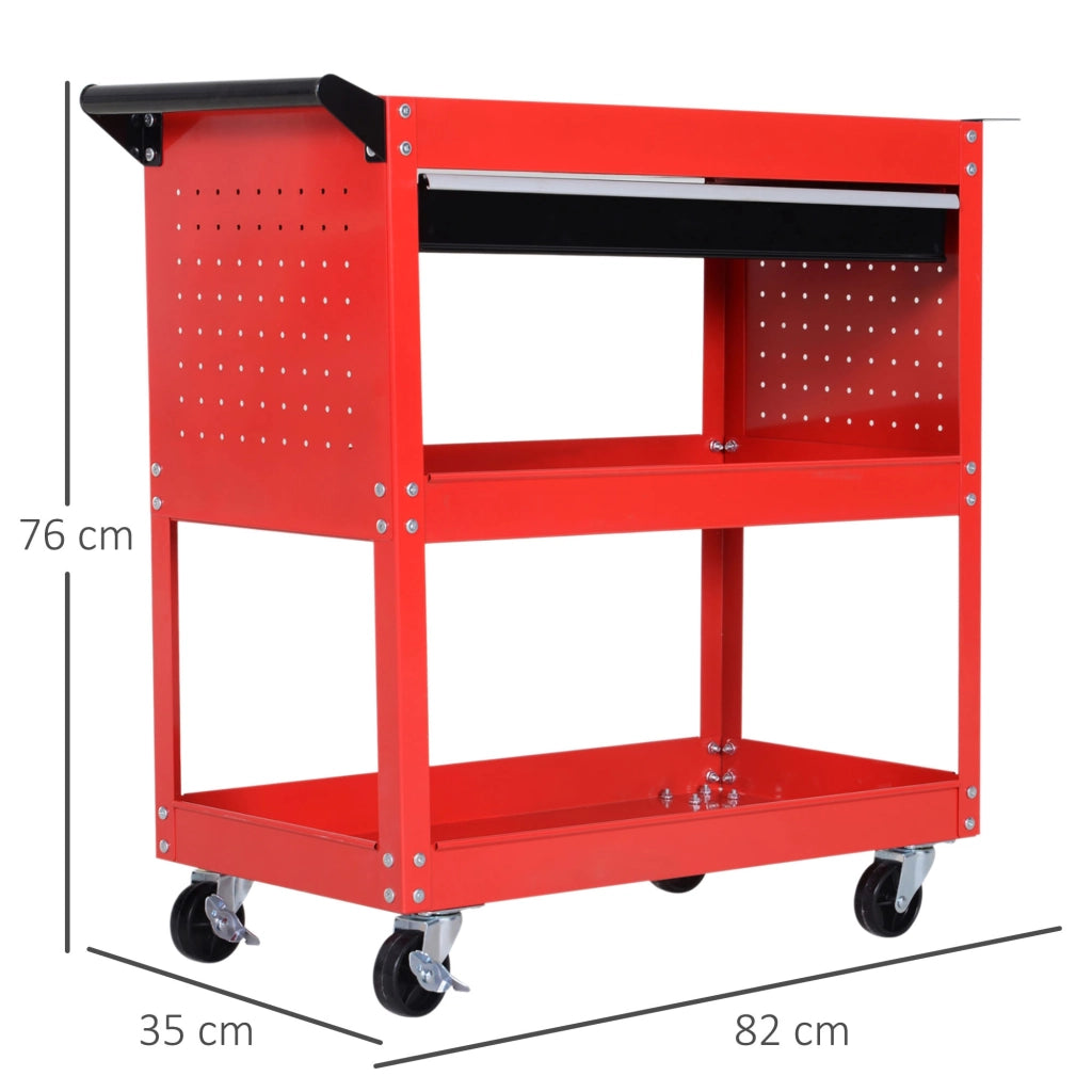 Carrello Porta Attrezzi con Cassetto e Ripiani ¨C Zephmum ¨C Acciaio Rosso 82x35x76 cm