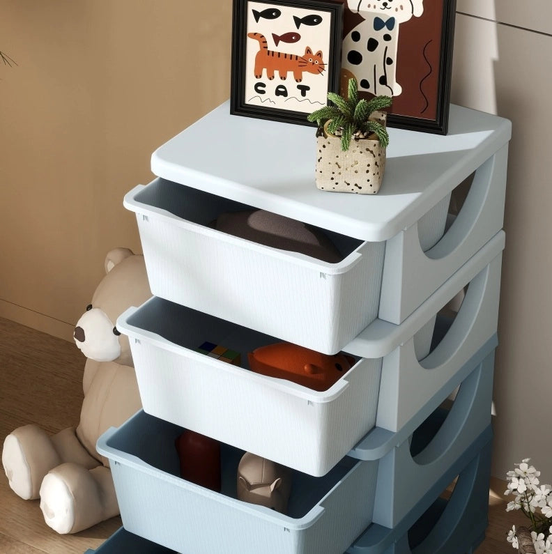 Cassettiera per bambini con 4 cassetti blu in plastica