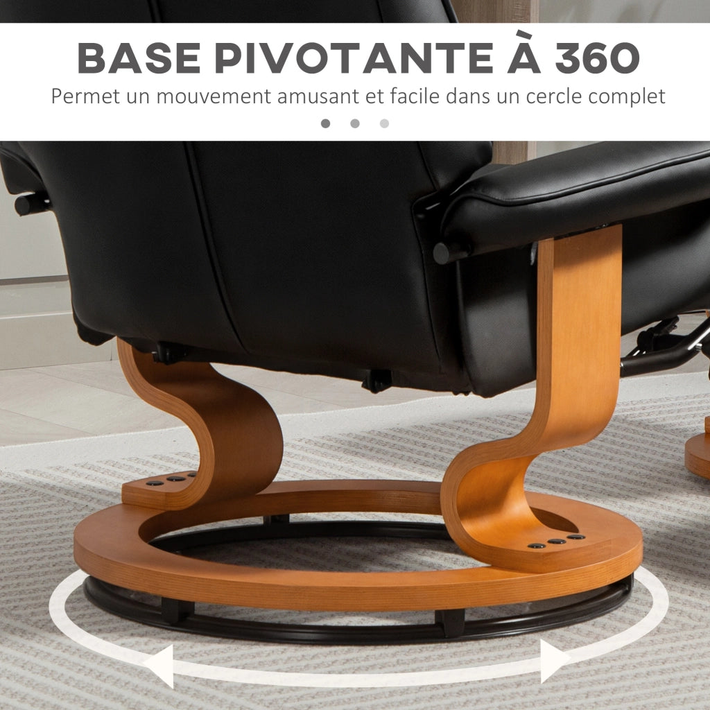 Poltrona relax reclinabile girevole con poggiapiedi ¨C zephmum ¨C nera, similpelle, struttura legno
