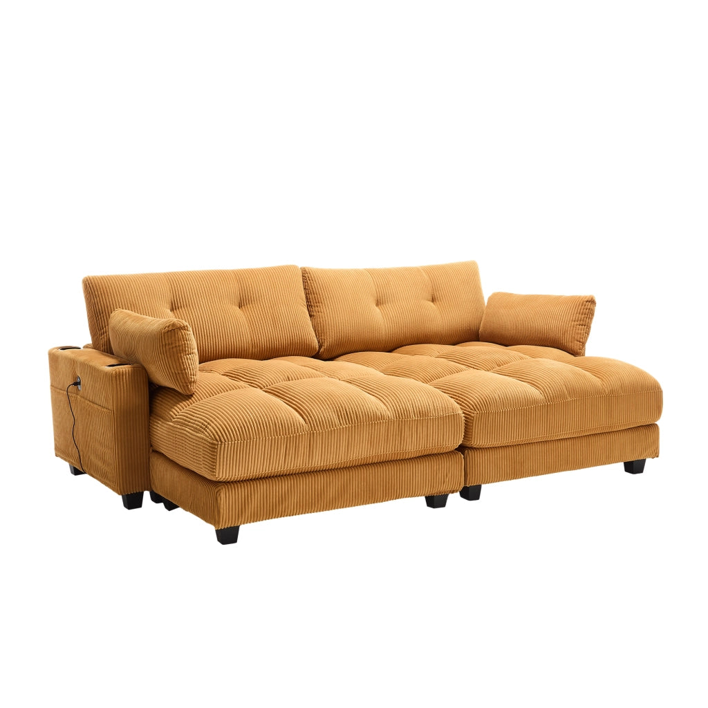 Poltrona Lounge Con USB E Portabevande; Braccioli Reversibili; Cuscino Poggiatesta Regolabile in Velluto A Coste Giallo Senape