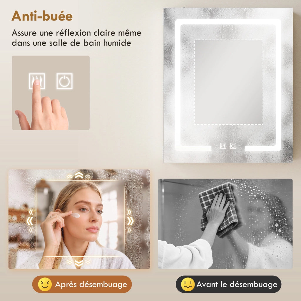 Armadietto Specchio Bagno LED Antifog ¨C Zephmum ¨C Bianco 50x15x60 cm
