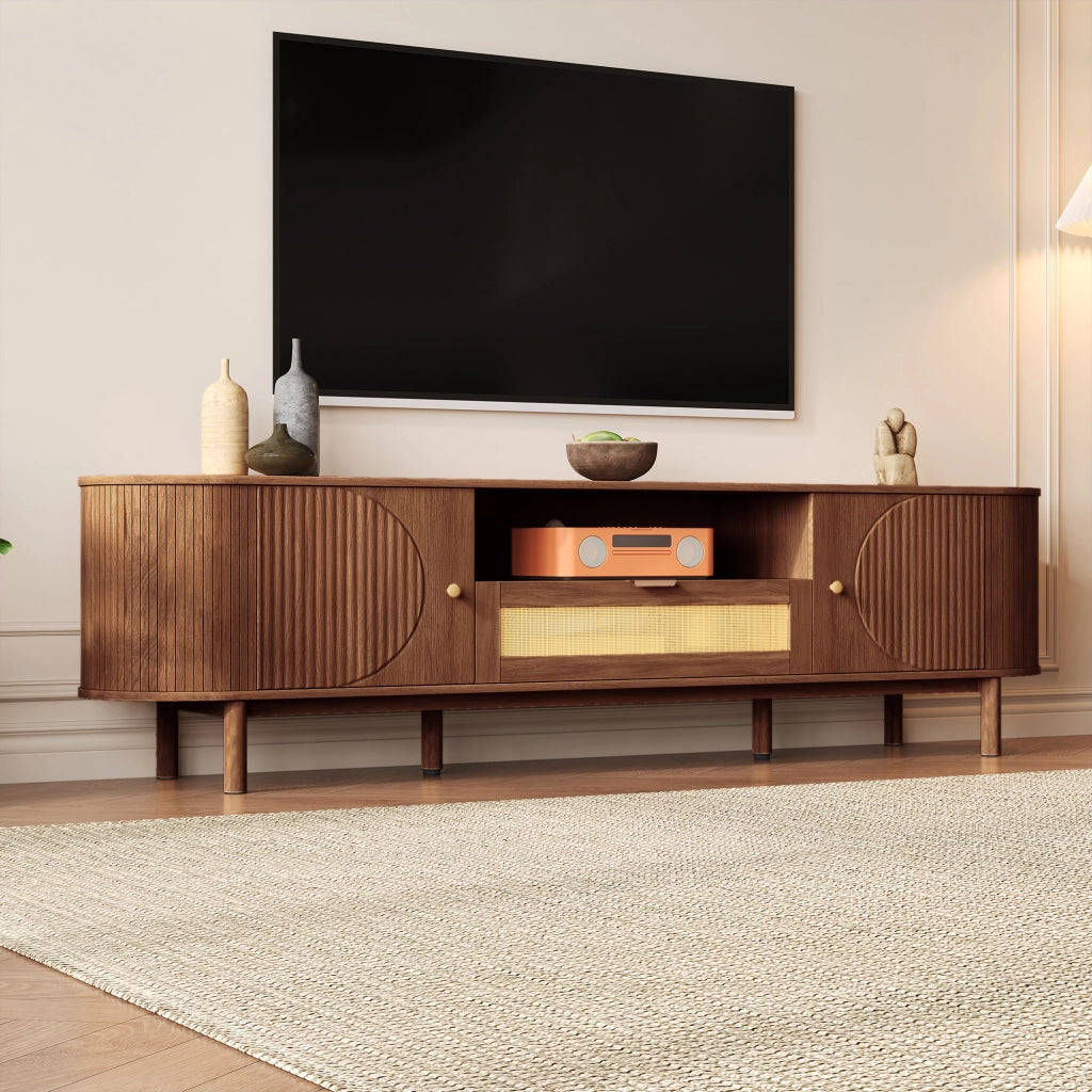 Mobile TV con 2 Ante; 2 Cassetti e Vani a Giorno; Stile Moderno; 175??36??51 cm; in MDF; Noce