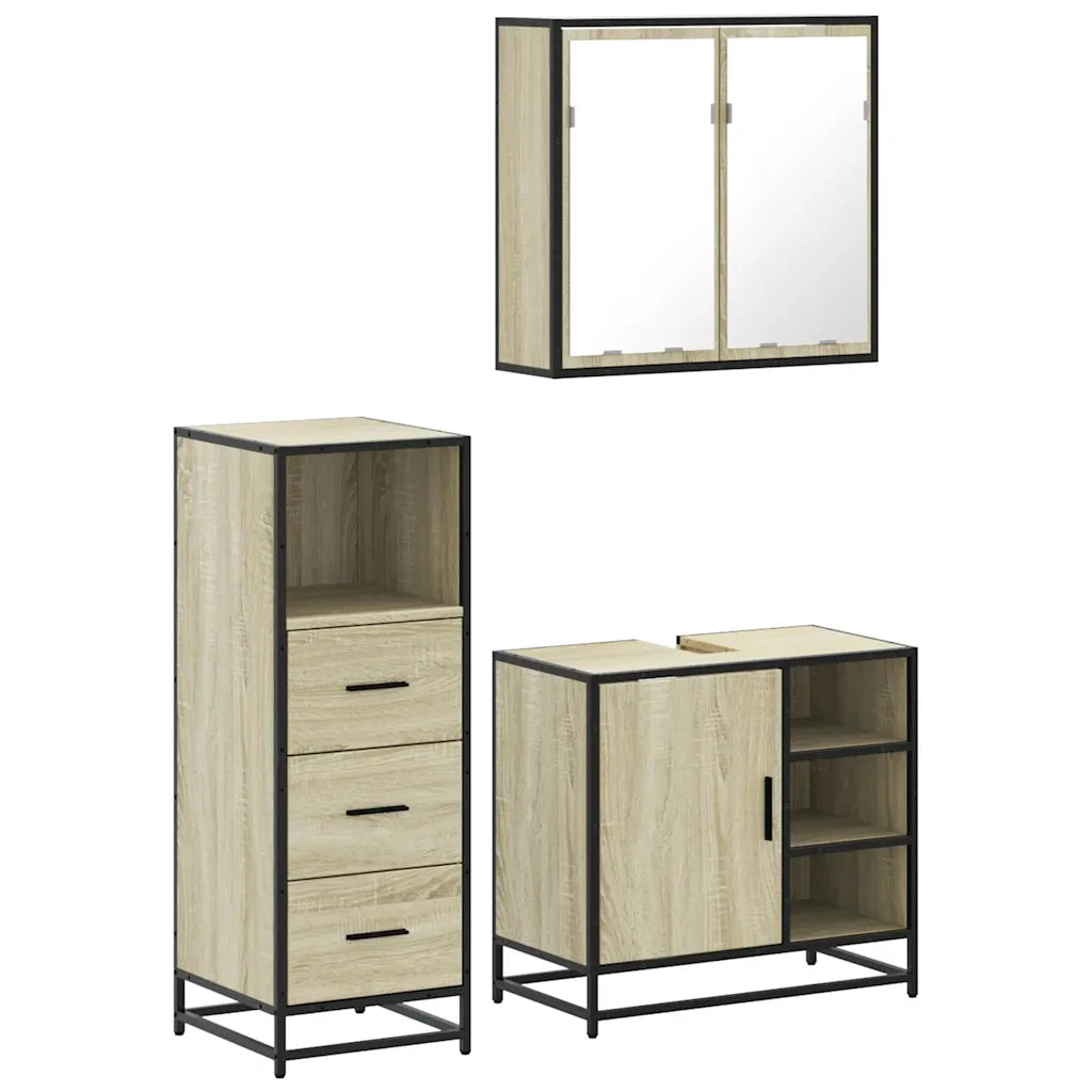 Set Mobili da Bagno 3 pz Rovere Sonoma in Legno Multistrato 3301026
