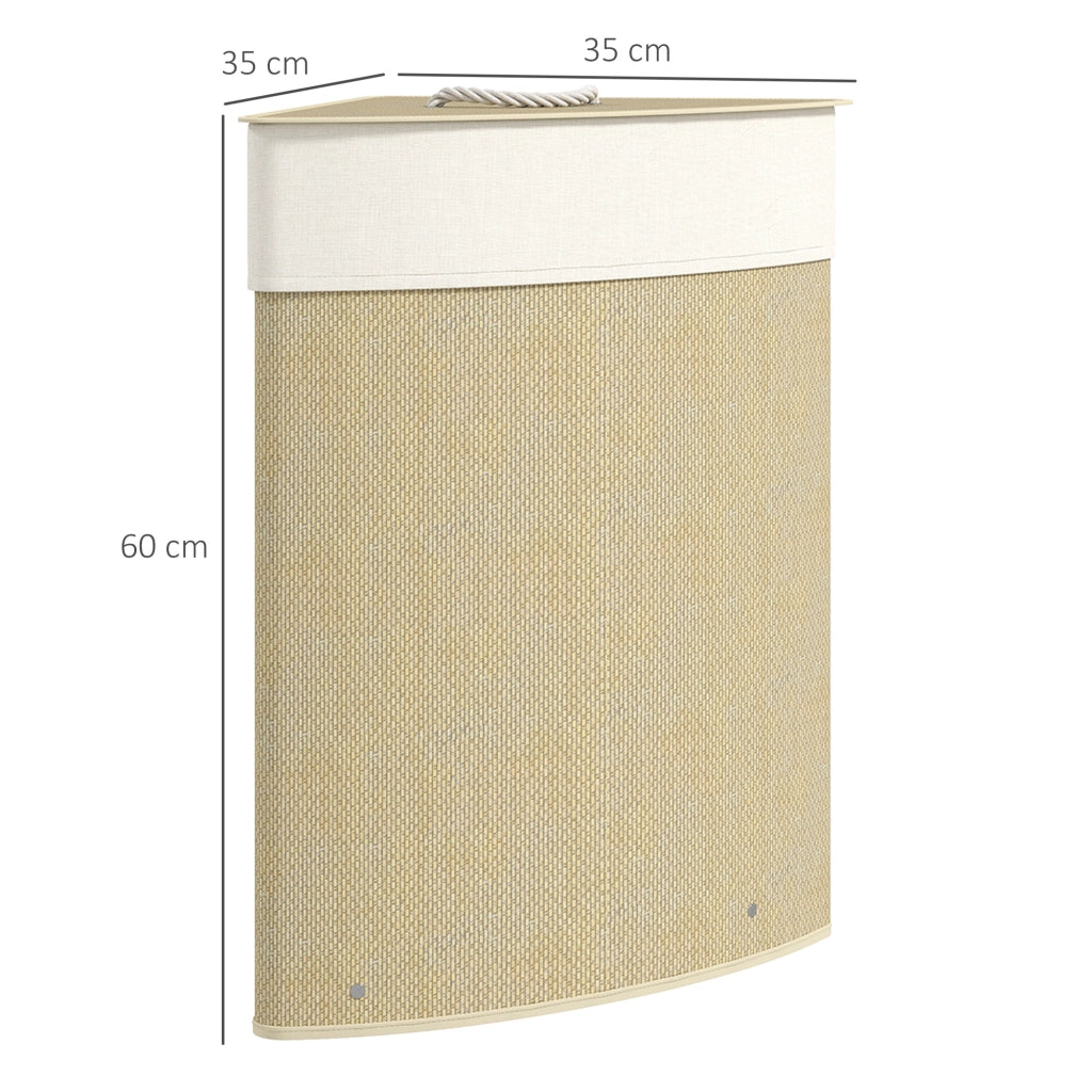 Cestino Angolare per Biancheria in Bamb¨´ 55L ¨C Zephmum ¨C 35x35x60 cm Crema