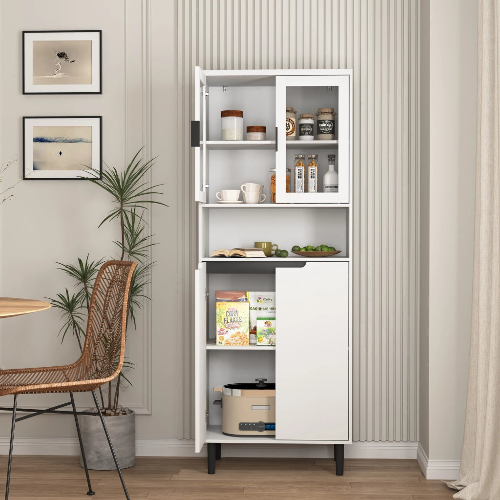 Libreria alta con ante in vetro temperato e ripiani regolabili in MDF bianco per soggiorno, ufficio e ingresso