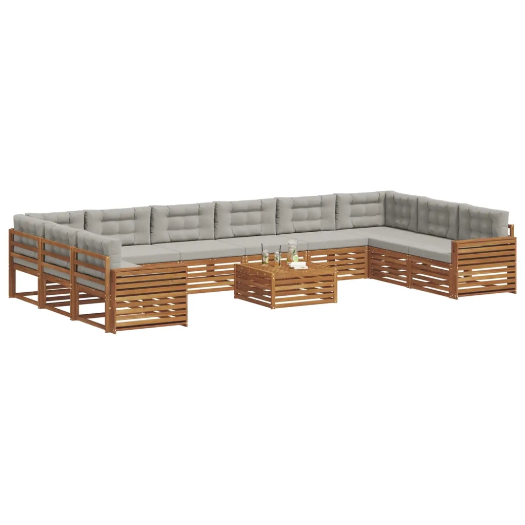 Set divani con cuscino 11 pcs Grigio Naturale e Chiaro