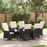 Set da Pranzo da Giardino da 7 Pezzi con Cuscini Nero Rattan Sintetico