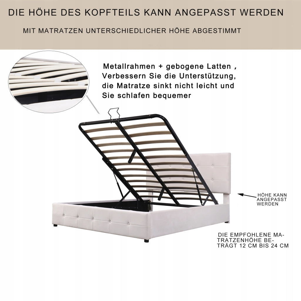 Letto imbottito 140x200 - Xylo - Colore crema bianco, con contenitore idraulico