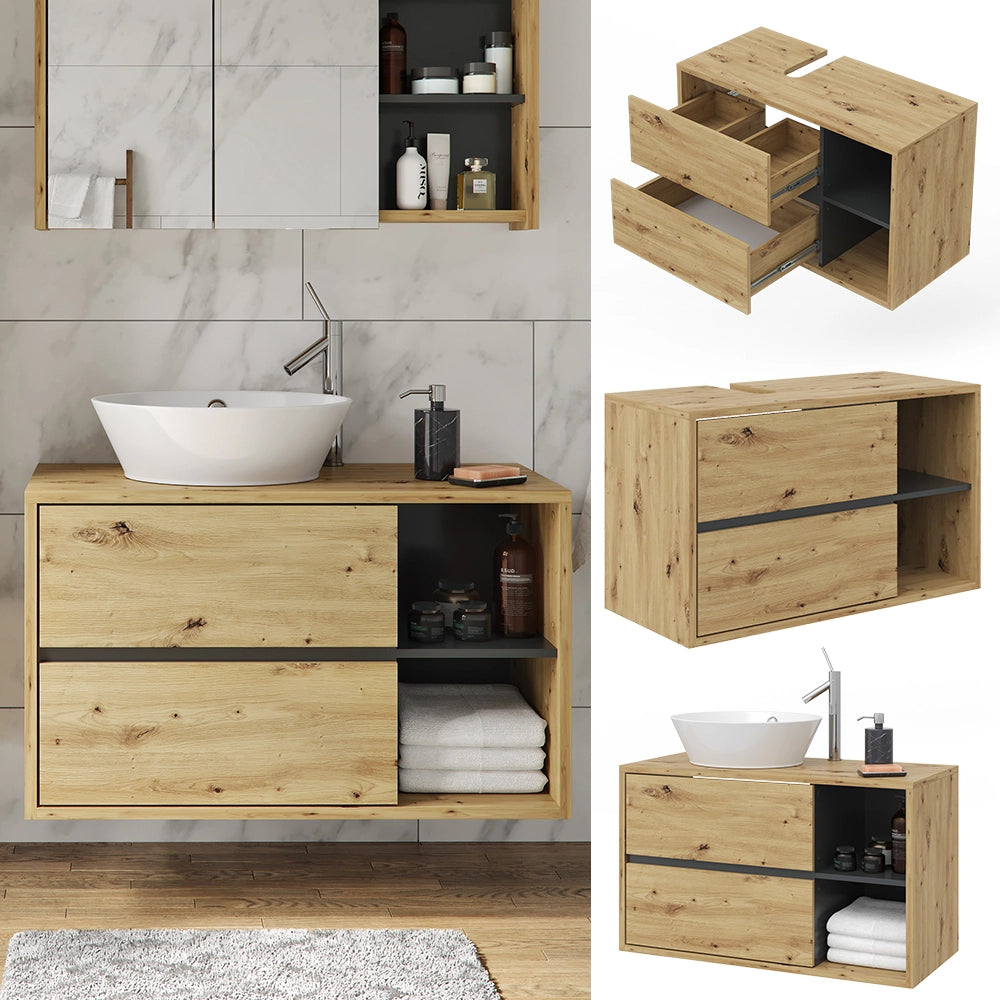 Vicco Mobiletto per lavabo Rovere artigianale 100 x 60 cm