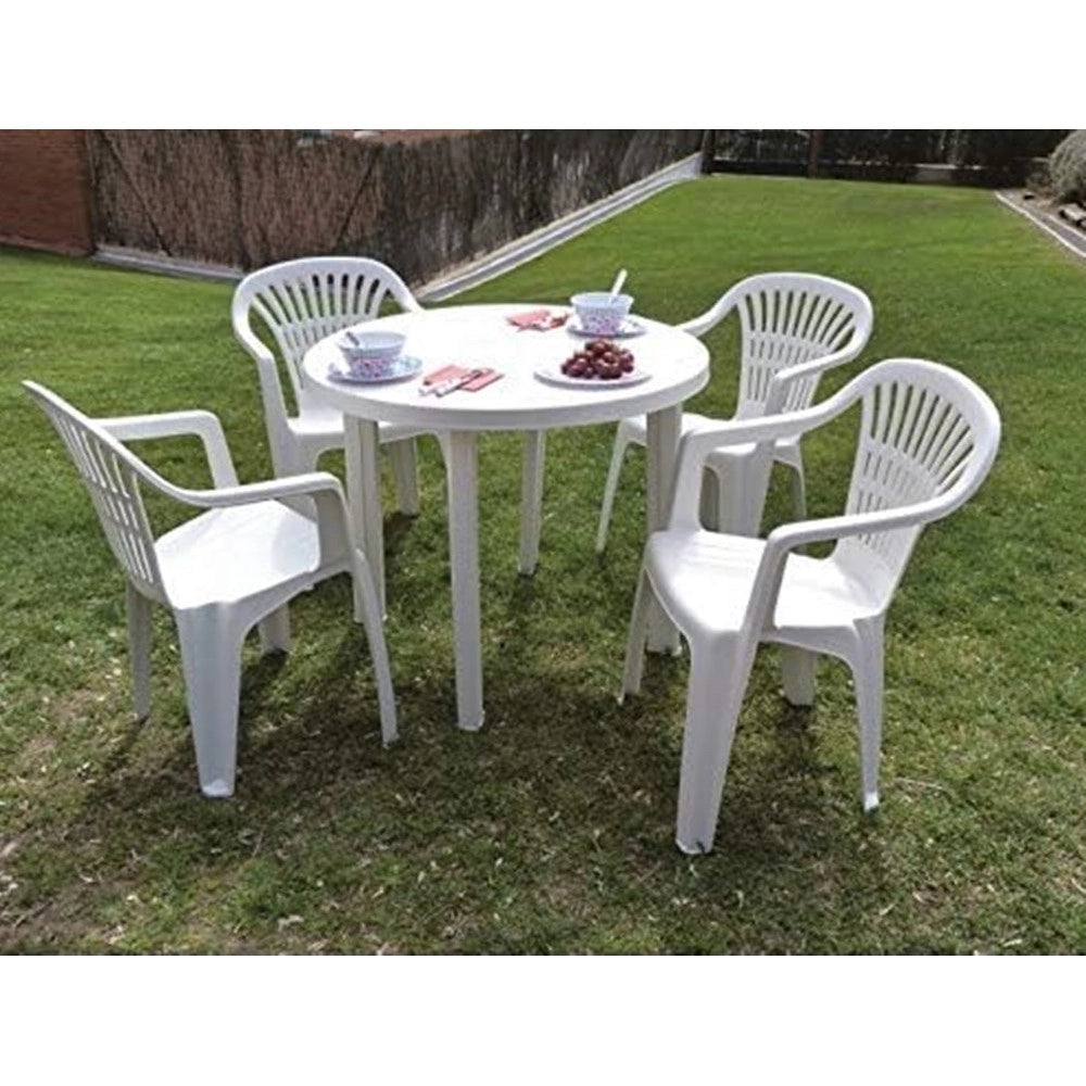 Trade Shop - Tavolo Da Giardino Bianco Rotondo In Plastica 90x72cm Resistente Arredo Esterno 008942 -