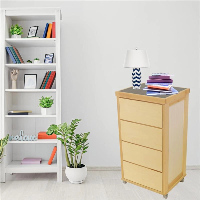 CASSETTIERA PRESTIGE NATURALE IN FAGGIO MASSELLO 4 CASSETTI CON GUIDE METALLICHE TOP IN CERAMICA RUOTE IN PLASTICA GOMMATA PIROETTANTI