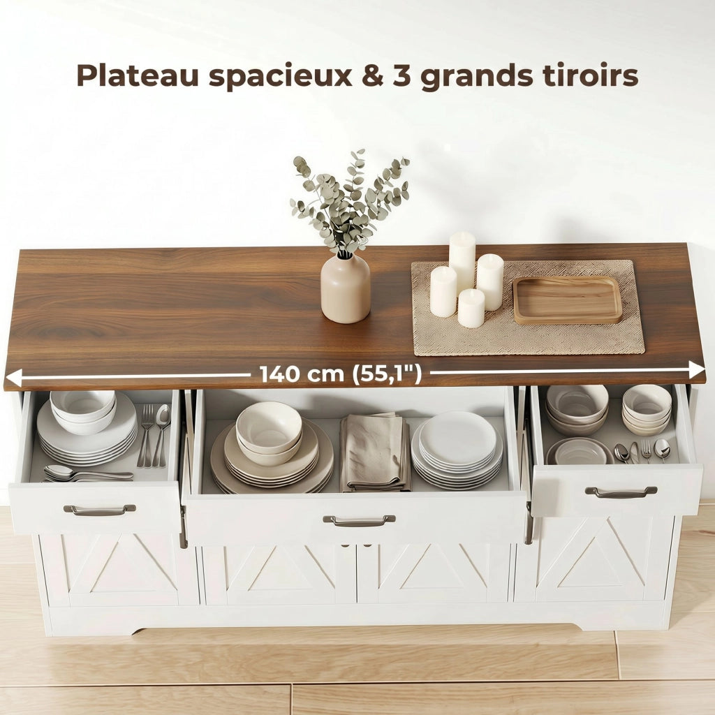 Credenza con 4 ante e 3 cassetti ¨C zephmum ¨C bianco, legno, 60x40x
