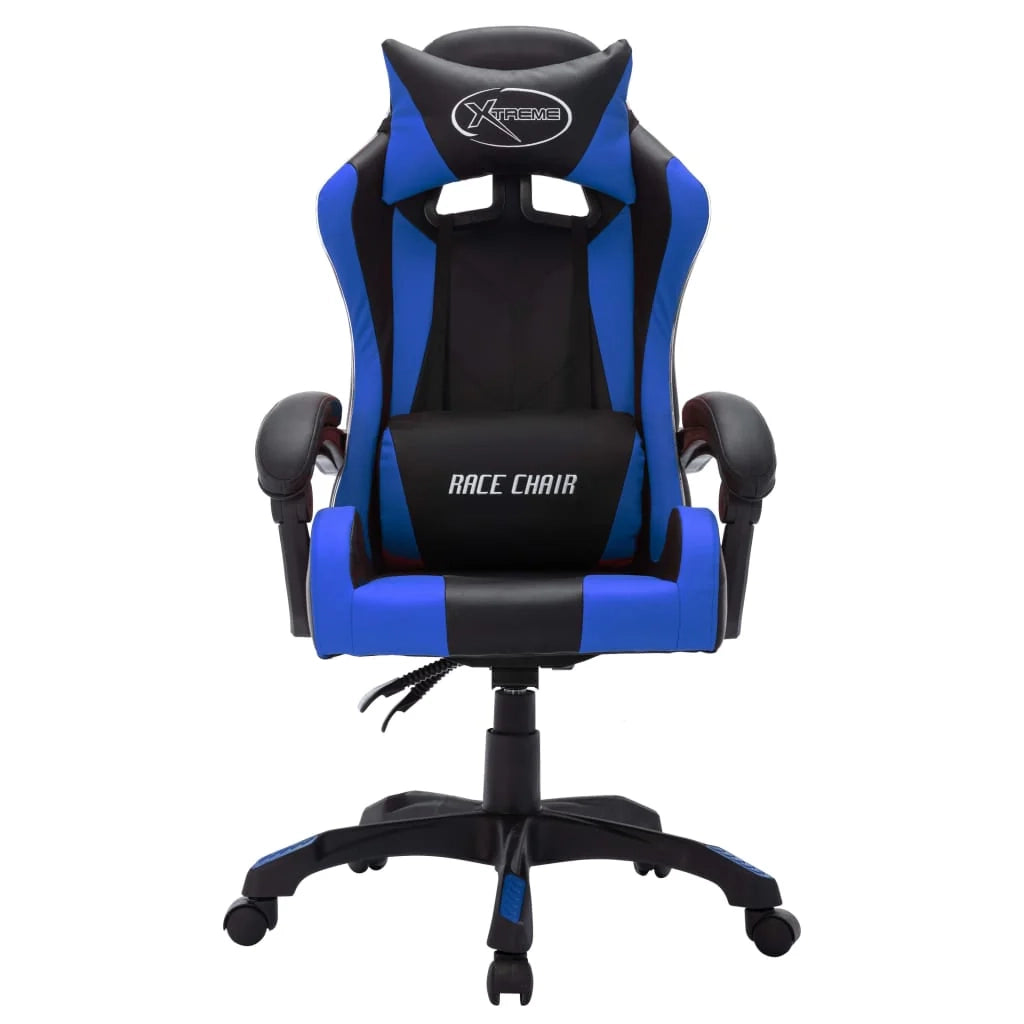 Sedia girevole da ufficio/studio per computer videogiochi con illuminazione LED RGB e similpelle blu 02_0024201