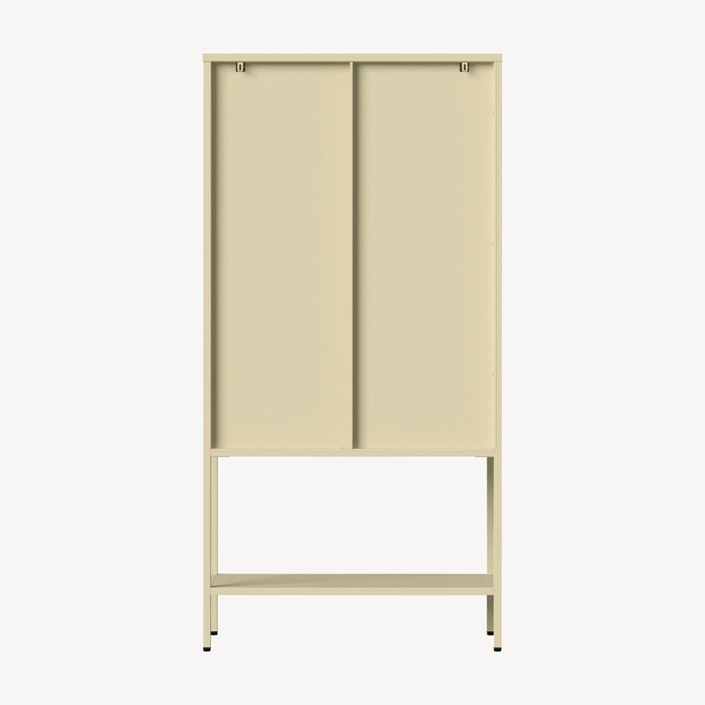 Vetrina Klippestad Credenza Alta a 2 Ante in Vetro e Ripiano Aperto 160 x 80 x 35 cm - Color Cammello [en.casa]