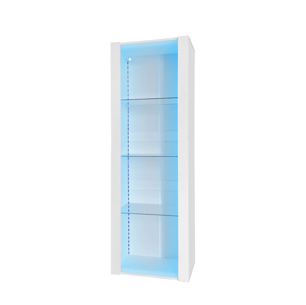 Vetrina alta bianca lucida con LED; 3 ripiani in vetro; 55 x 38 x 166 cm