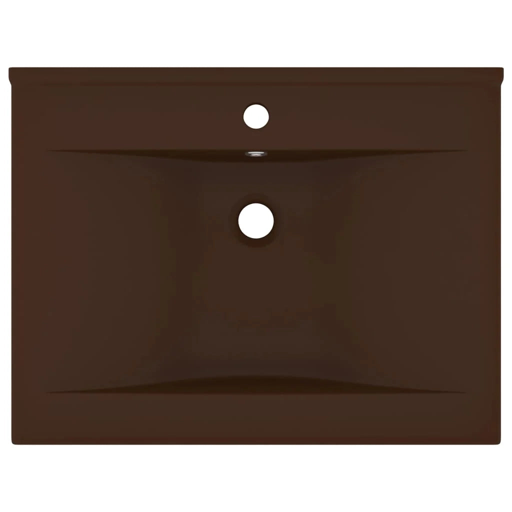 Lavabo con foro per rubinetto lavabo da appoggio lavabo da bagno vano trucco 60 x 46 cm ceramica marrone scuro opaco 02_0002770