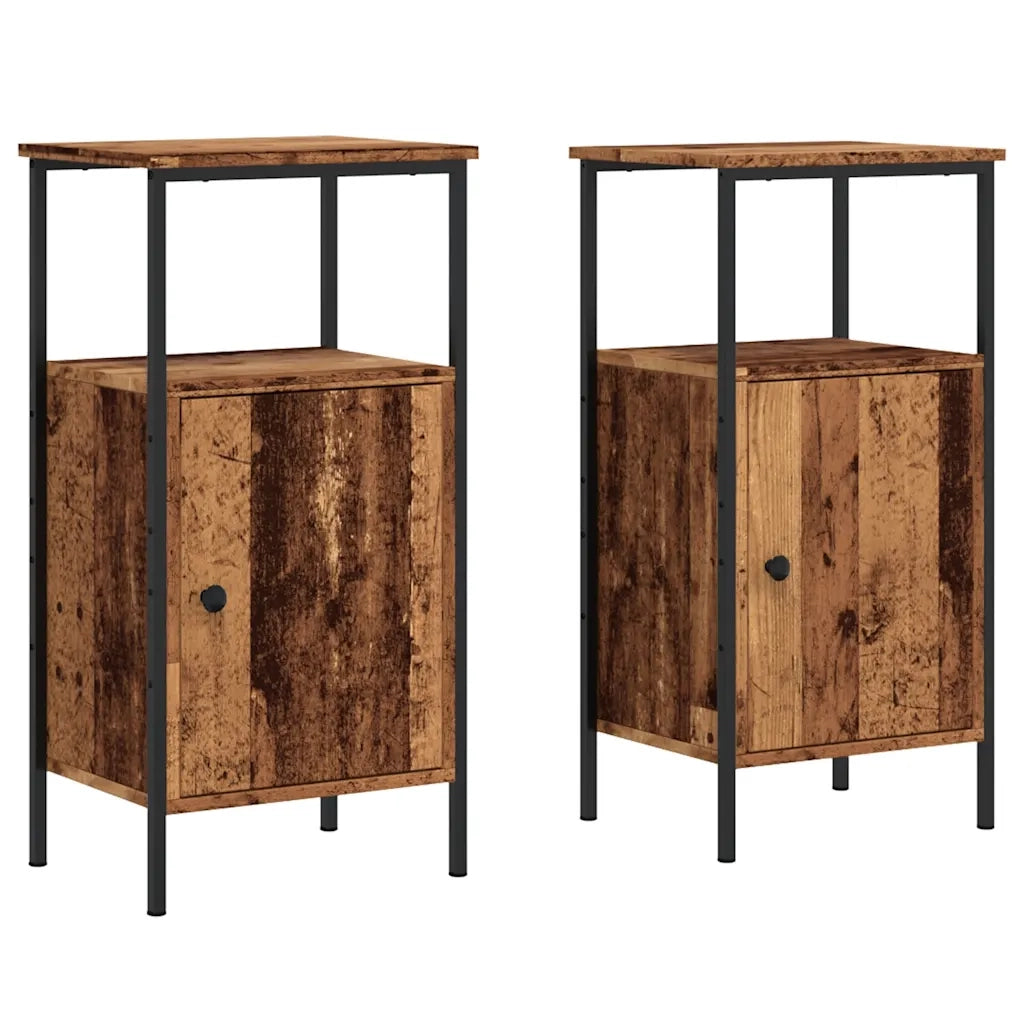 Set di 2 Comodini | Armadio da Notte | Mobiletto da notte Legno Antico 41x31x80 cm in Legno Multistrato