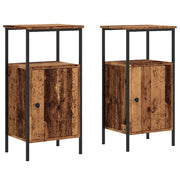 Set di 2 Comodini | Armadio da Notte | Mobiletto da notte Legno Antico 41x31x80 cm in Legno Multistrato