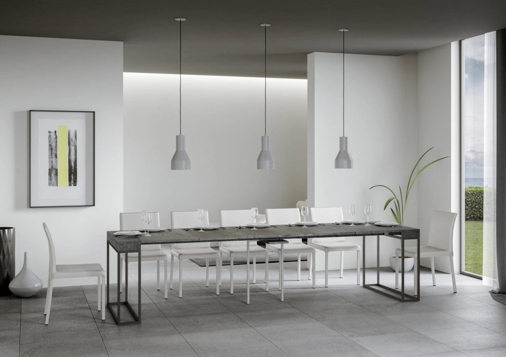 Consolle Allungabile in Legno e Ferro H77x40x90/300cm Epoca Cemento Classica