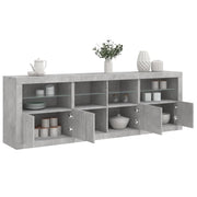 Credenza con Luci LED-Buffet-Armadio da cucina Grigio Cemento 202x37x67 cm