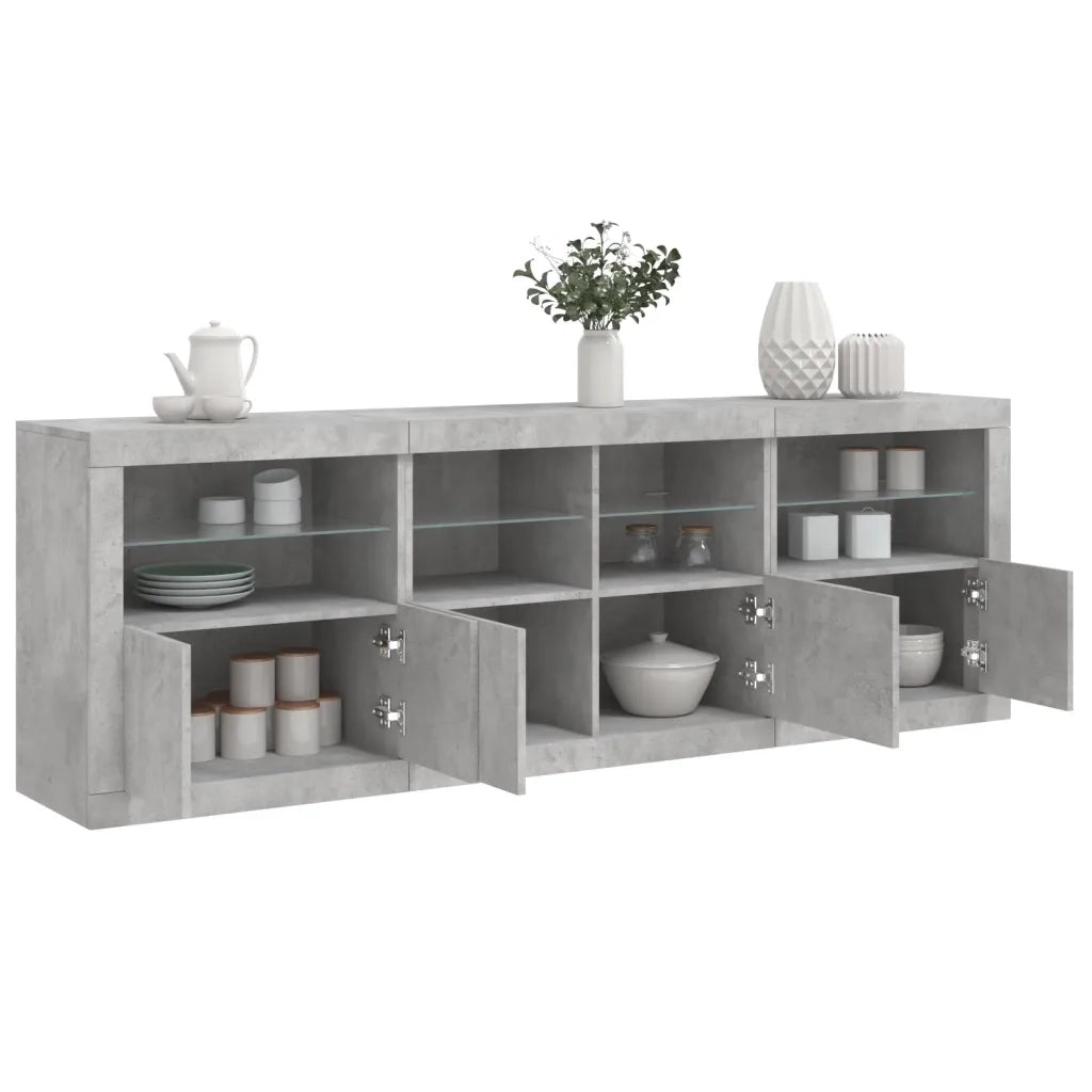 Credenza con Luci LED-Buffet-Armadio da cucina Grigio Cemento 202x37x67 cm