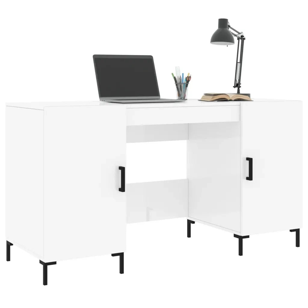 Scrivania Bianco Lucido 140x50x75 cm in Legno Multistrato 829550