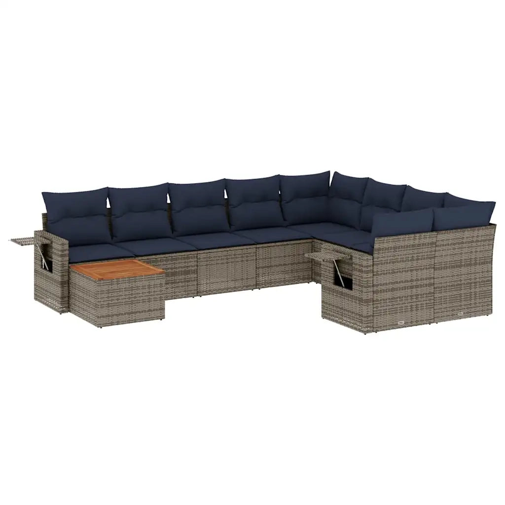 Set Divani da Giardino 10 pz con Cuscini Grigio in Polyrattan 3224731