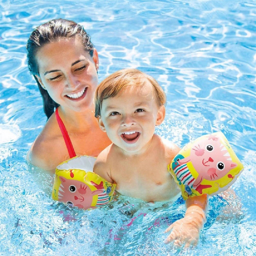 Trade Shop - Braccioli Stampa Gattini Felici Gonfiabili 20x15cm Per Bambini Piscina Mare 56665 -