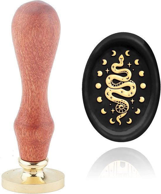 Timbro con Sigillo a Cera Testa di Serpente con Fasi Lunari Rondelle 20×30mm con Testa di Rame Removibile con Manico in Legno per Carte Inviti Avvolgimento di Regali