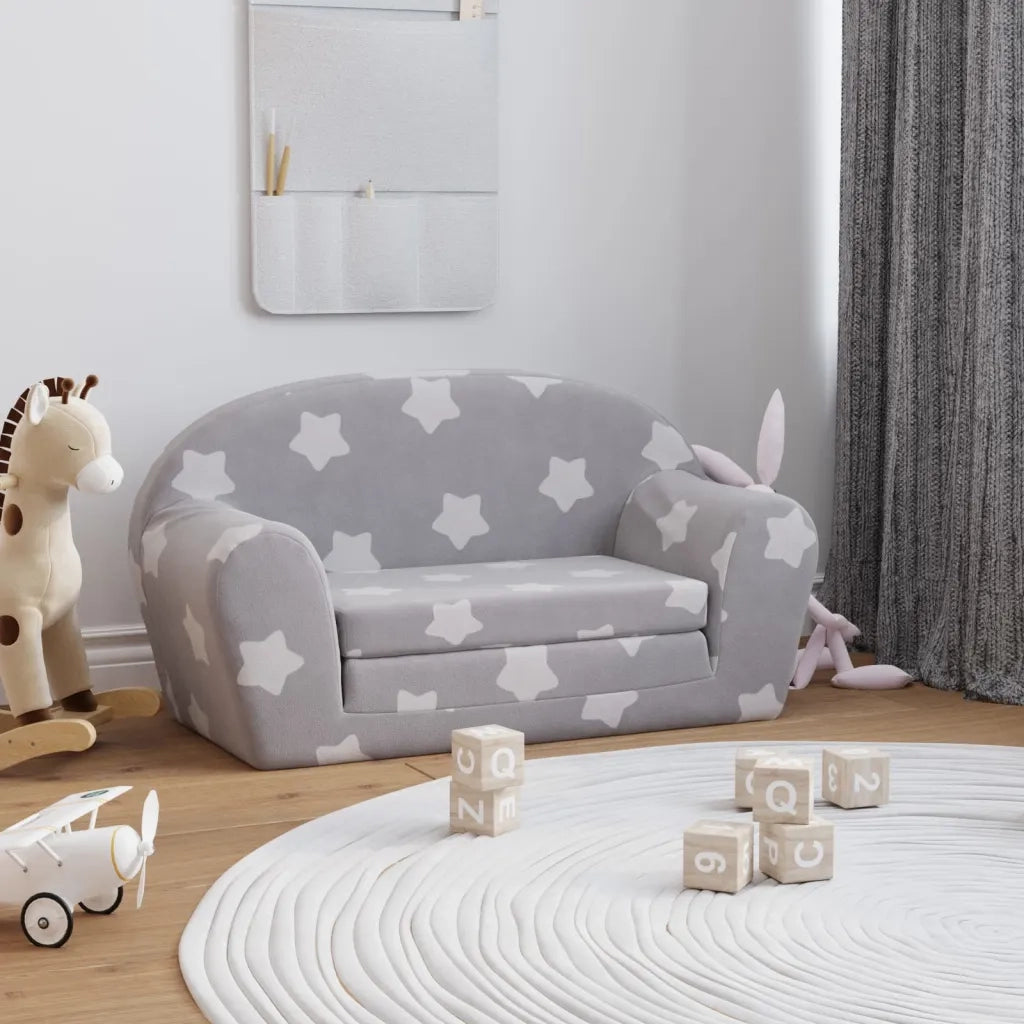 Divano Letto Bambini a 2 Posti Grigio Chiaro con Stelle Peluchecod mxl 86390