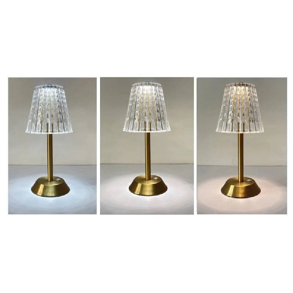 Trade Shop - Lampada Da Tavolo Cristallo Batteria Portatile Ricaricabile Luci Led Dimmerabile -