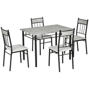 Set Tavolo e Sedie 5pz, Tavolo da Pranzo Rettangolare in Metallo e MDF e 4 Sedie da Pranzo Grigio e Nero