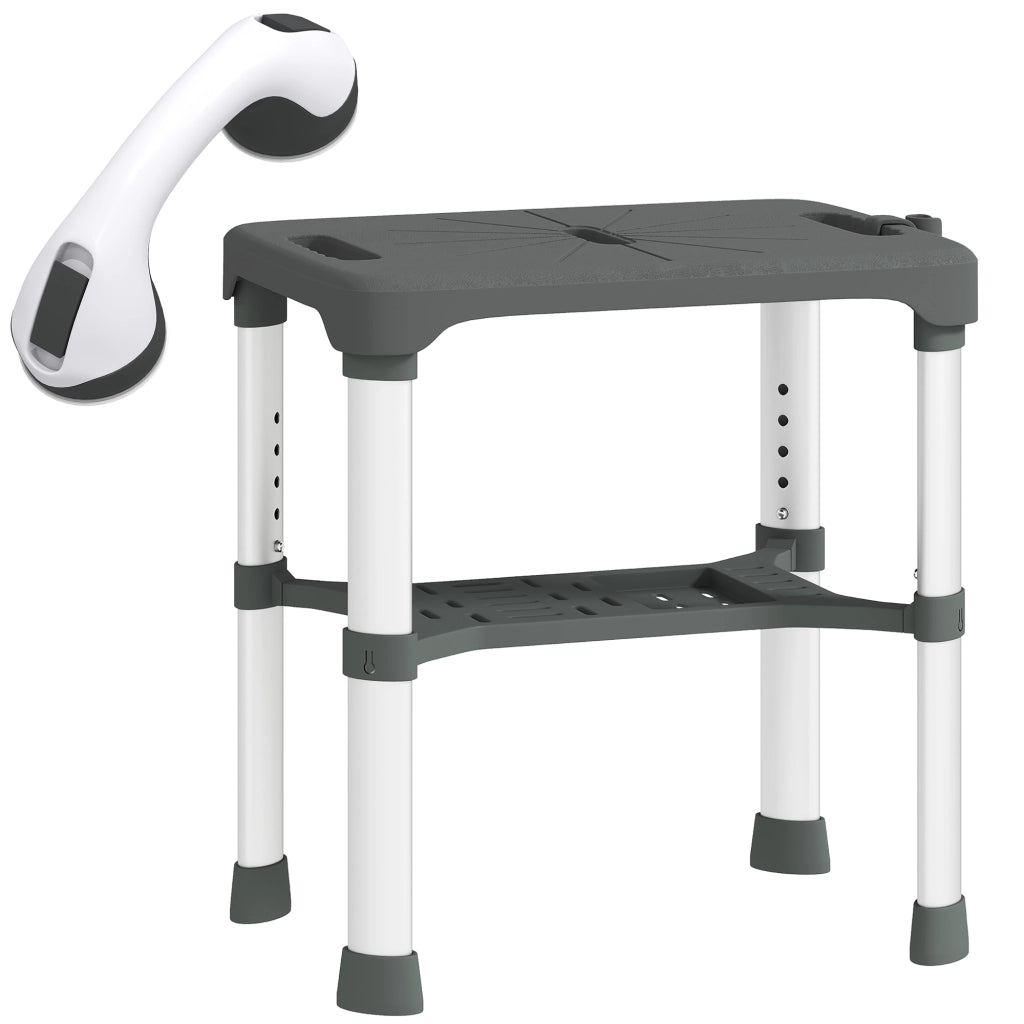 Sgabello da Doccia Regolabile con Ripiano Integrato e Barra di Supporto ¨C Xylo ¨C Grigio