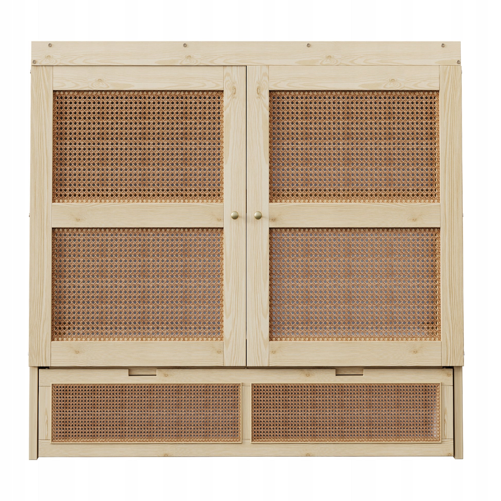 Letto armadio con cassetti - Xylo - 140x200 - Rattan, legno