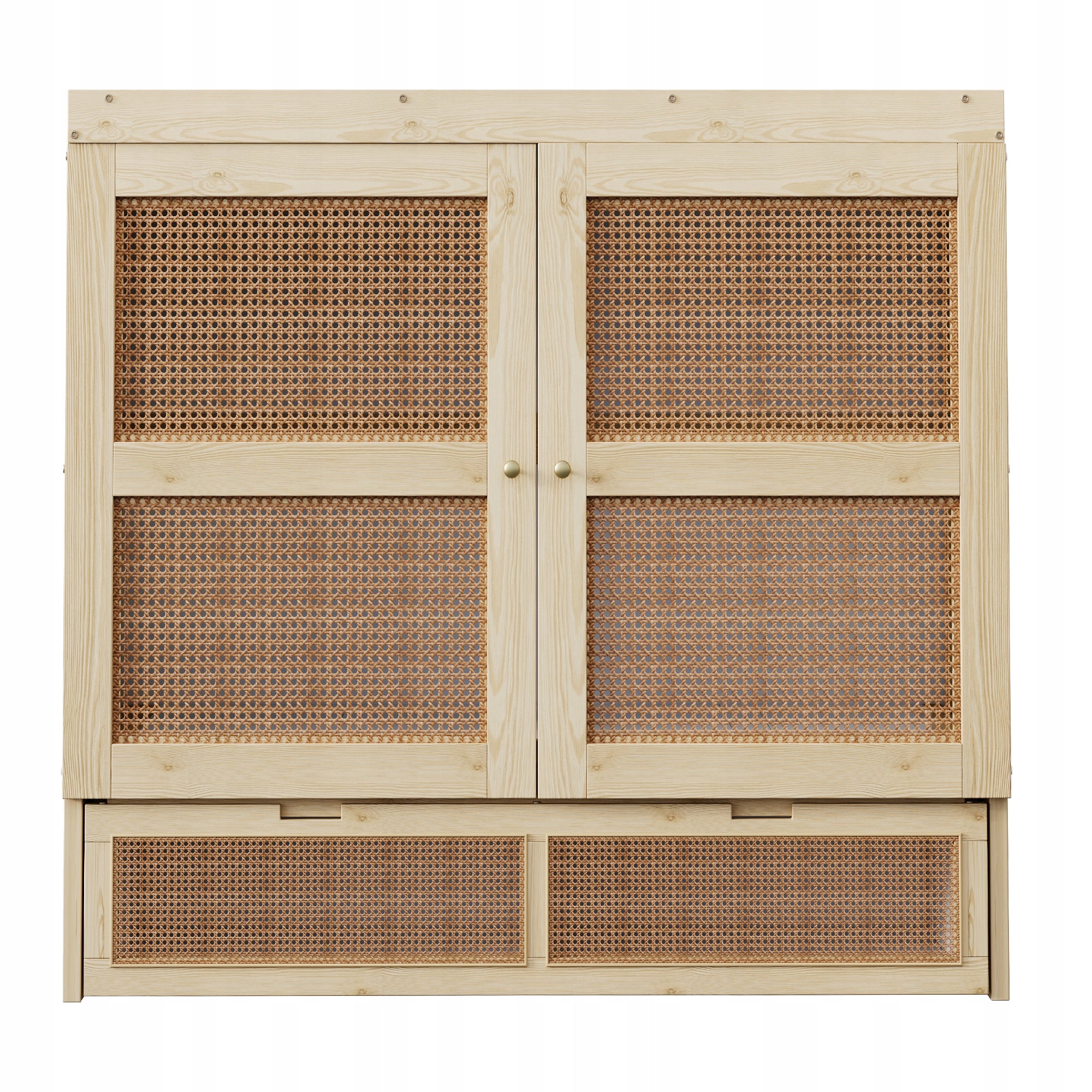 Letto armadio con cassetti - Xylo - 140x200 - Rattan, legno