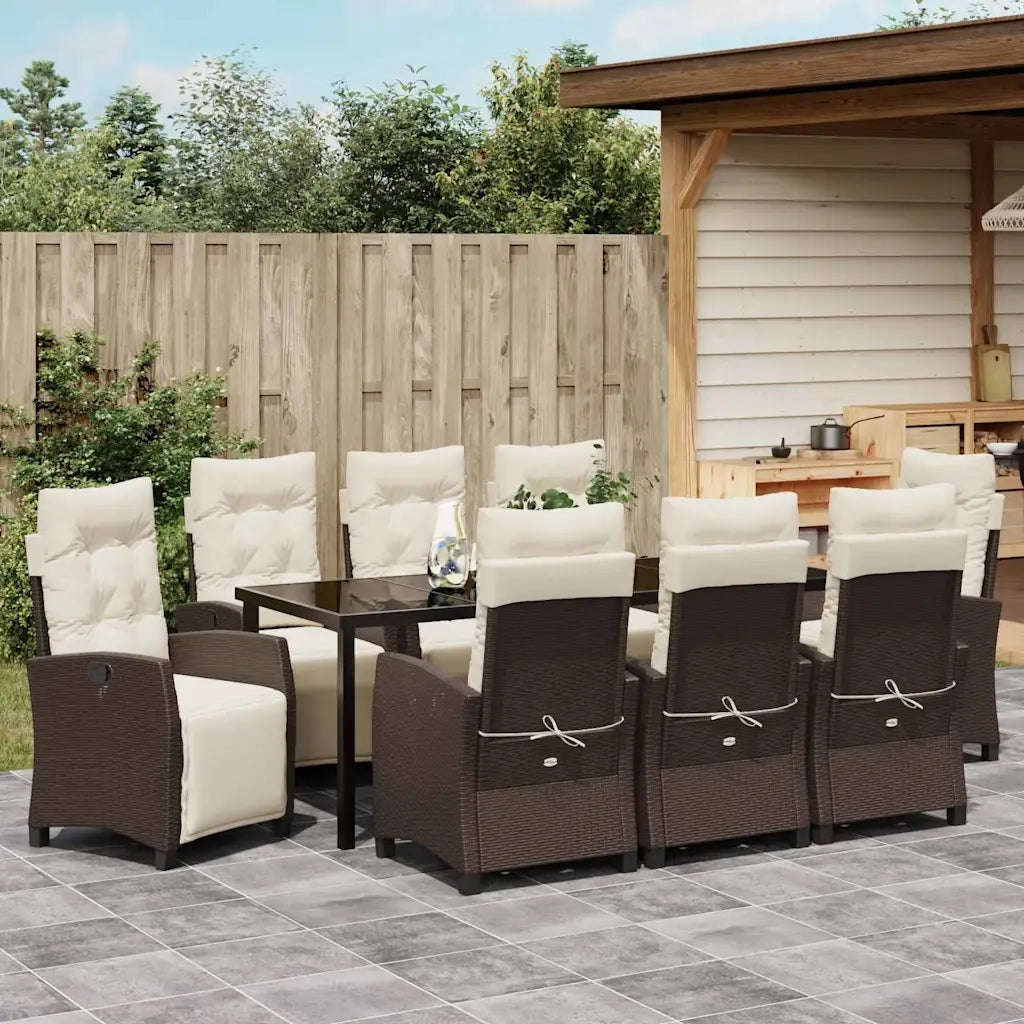 Set da Pranzo per Giardino con cuscino 9 pcs Marrone polyrattan 3380434