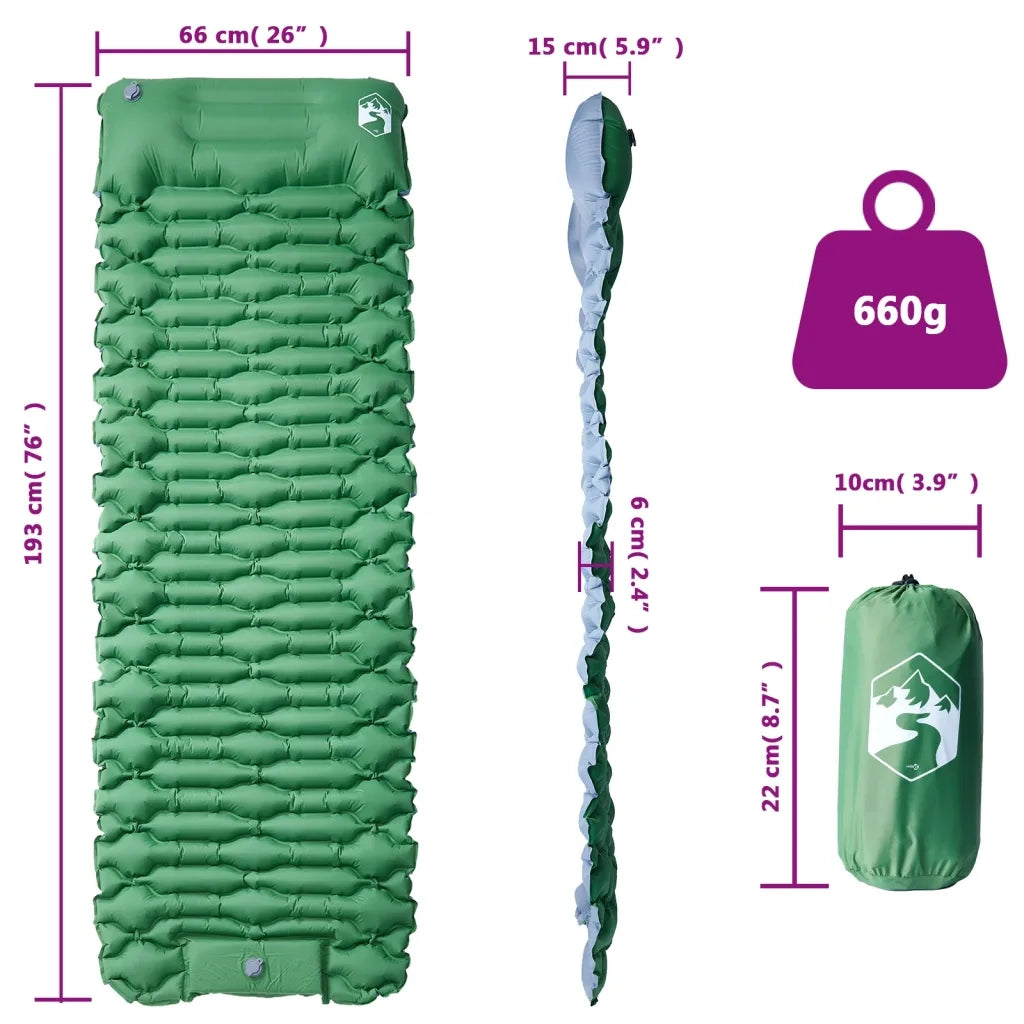 Materasso Campeggio Autogonfiabile con Cuscini 1 Persona Verde CFW2735049